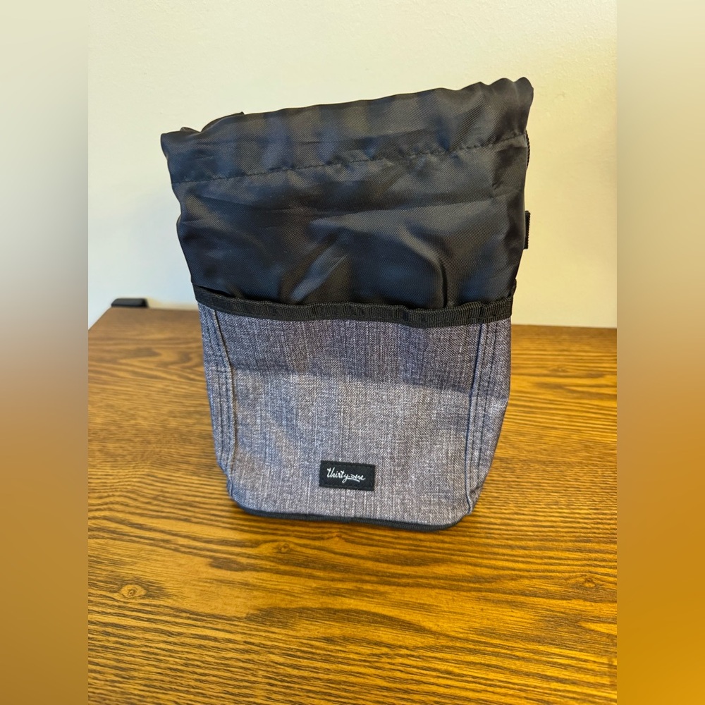 Thirty-One Cinch-Up Bin, in the "Charcoal Crosshatch" pattern. NWT